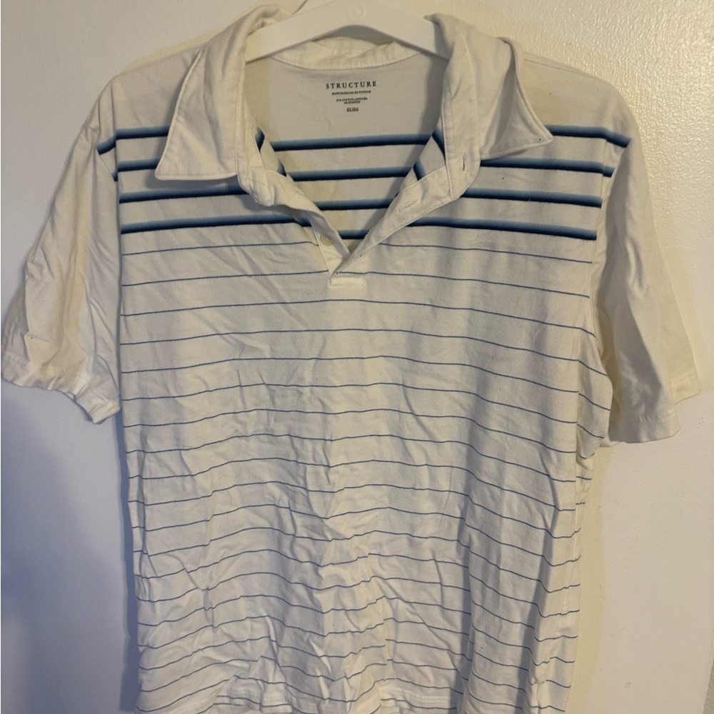 Structure Men's White and Blue Striped Shirt